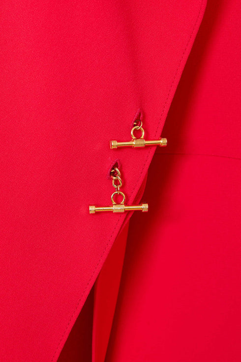 Kate Cooper Dress with overtop frill and sleeve trim in Poppy Red KCS25148